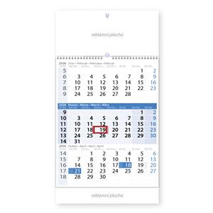 Wall calendar 2026 - Three months blue
