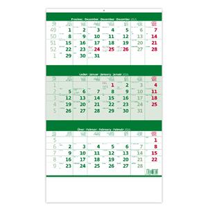 Wall Calendar 2026 - Three Months Green