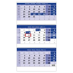 Wall Calendar 2026 - Threemonths Calendar blue Twin Wire