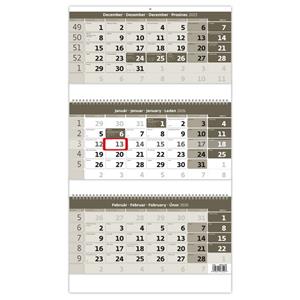 Wall Calendar 2026 - Threemonths Calendar grey Twin Wire