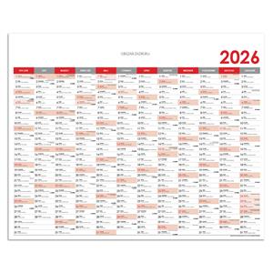 Wall planning map 2026 PL - 124 x 100 cm - red