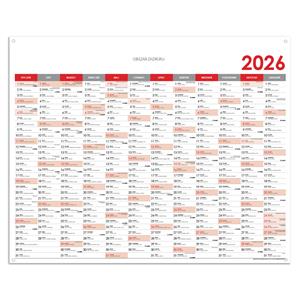 Wall planning map 2026 PL with eyelets for hanging - 124 x 100 cm - red