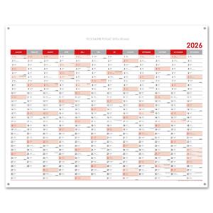Wall planning map 2026 SK with eyelets for hanging - 100 x 80 cm - red