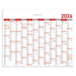 Wall planning map 2026 SK with eyelets for hanging - 124 x 100 cm - red