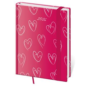 Weekly diary B6 2026 Vario - Hearts with elastic