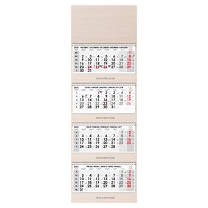 Wooden fourmonths Wall Calendar Kvatro Wood stacked Czech with spiral 2025 - grey