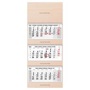 Wooden threemonths Wall Calendar Trio Wood stacked Czech with spiral 2026 - grey